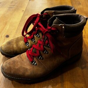 Timberland Ellendale Wild Brown Tan Leather Hiking Boots Ortholight Red Laces